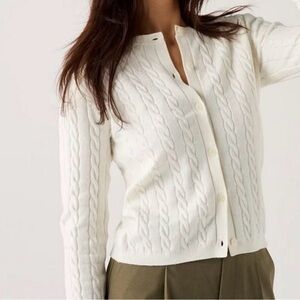 UNIQLO Women Cable-Knit Crew Neck Cotton-Blend Cardigan Off-White XL Collegiate
